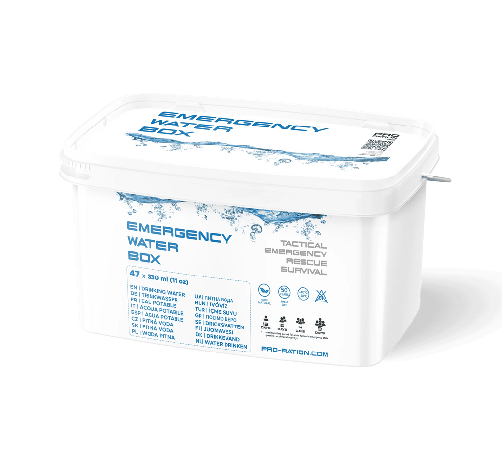 Nødvandskasse | 47 ps | 50 års holdbarhed | Pro Ration | 15500g