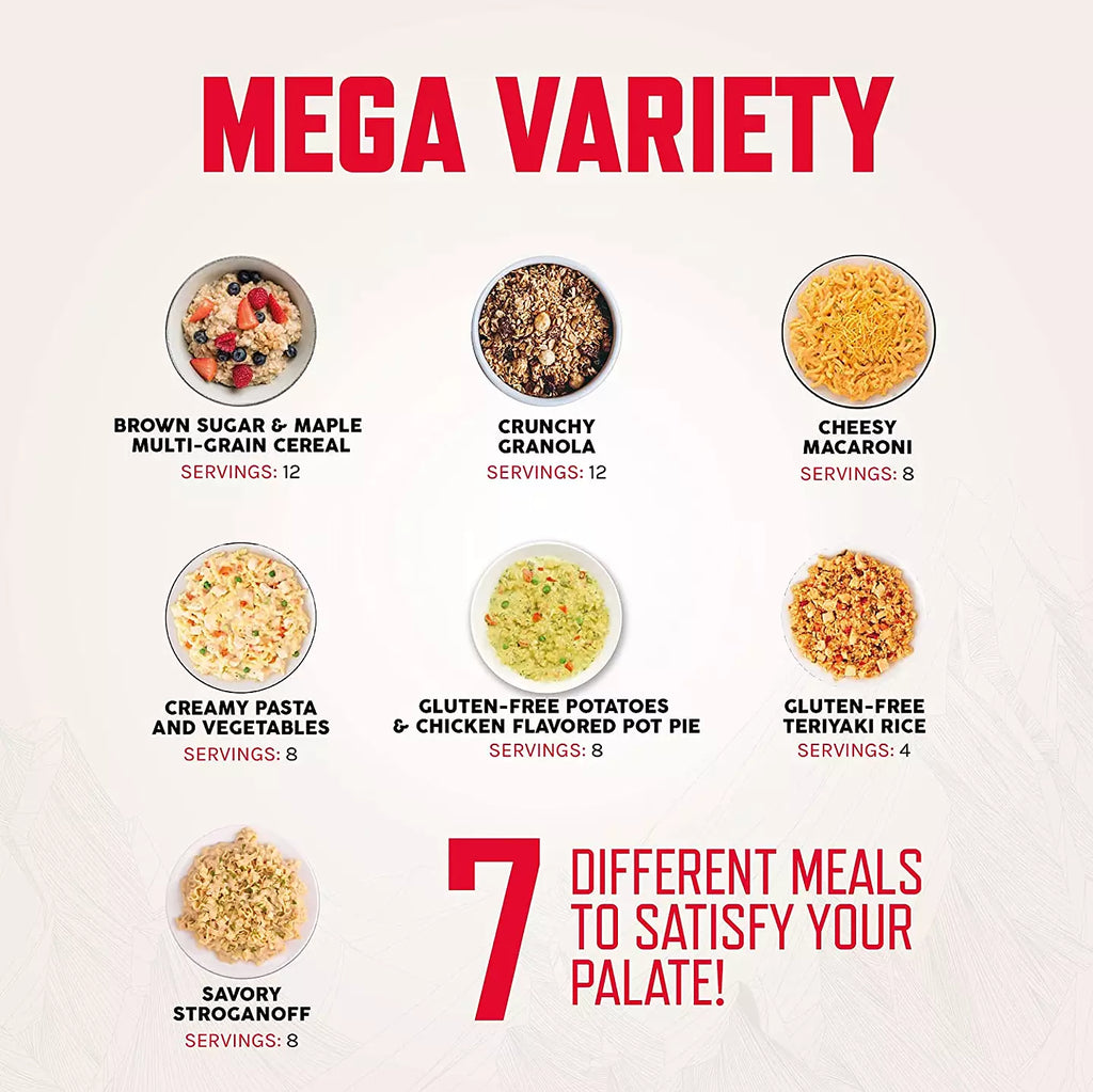 Frysetørret mad | Forskellige retter | 60 portioner | ReadyWise | 3360g