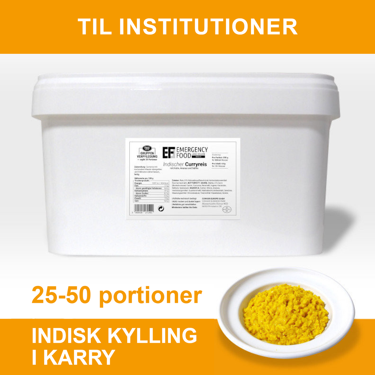 Frysetørret mad | Indisk kylling i karry | 25-50 portioner | Convar Emergency Food | 5000 g