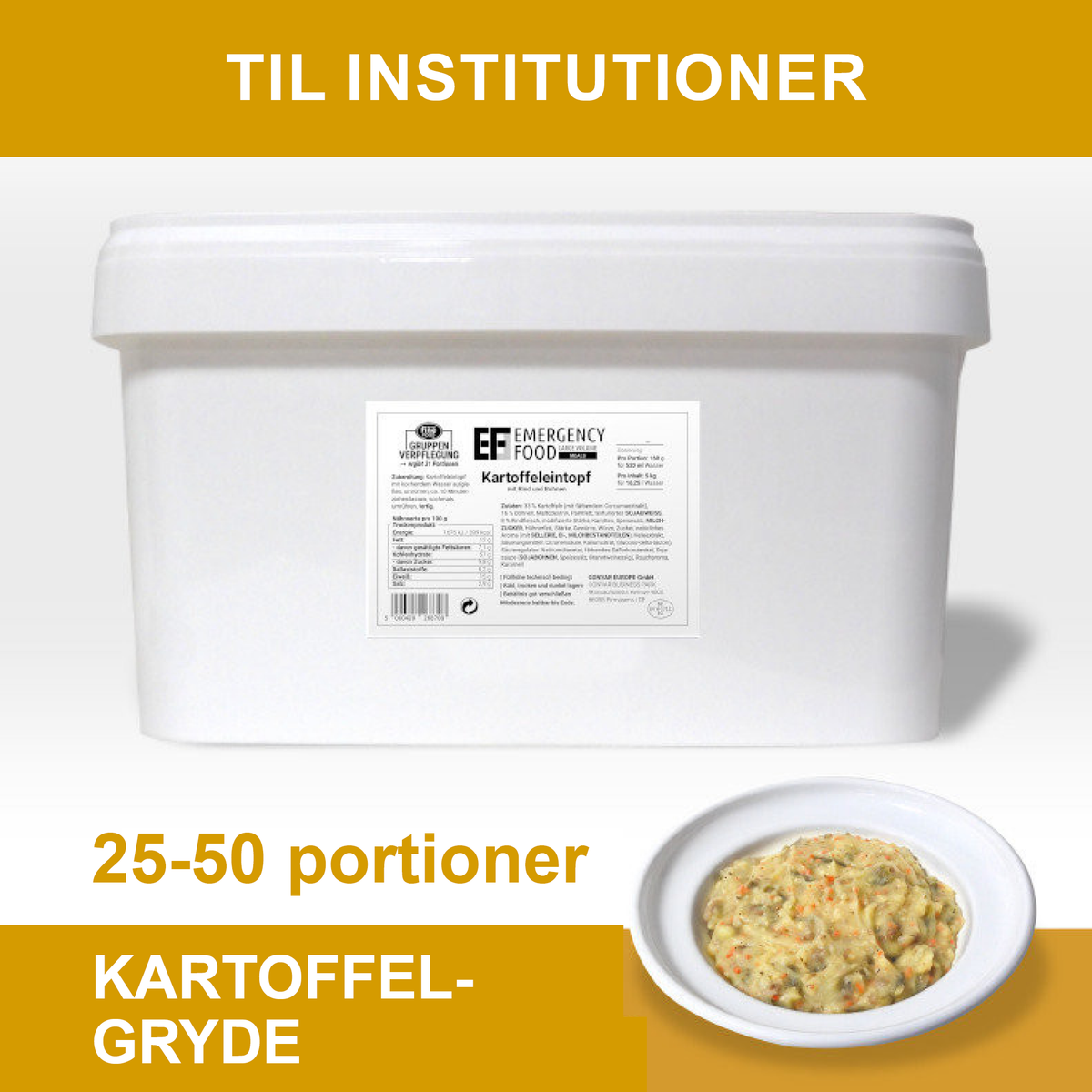 Frysetørret mad | Kartoffelgryde med oksekød og bønner | 25-50 portioner | Convar Emergency Food | 5000 g