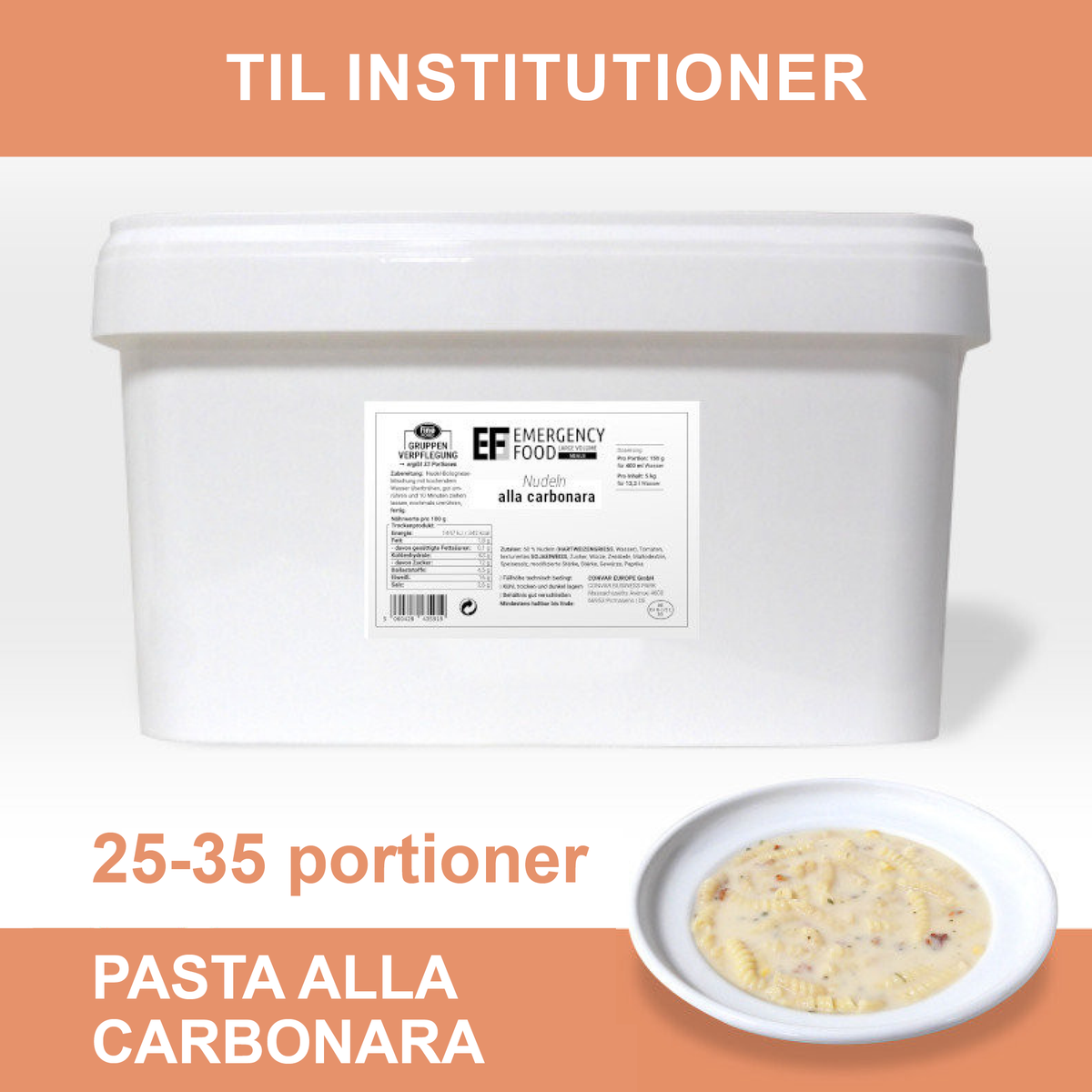 Frysetørret mad | Pasta alla carbonara | 25-35 portioner | Convar Emergency Food | 3250 g