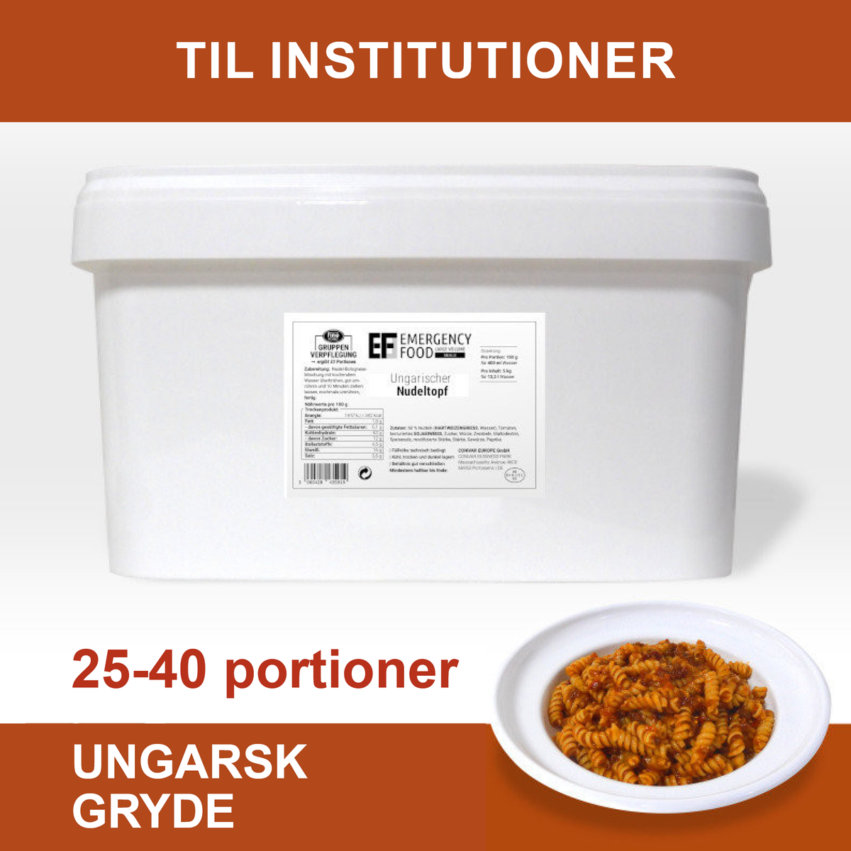 Frysetørret mad | Ungarsk gryde med oksekød og nudler | 25-40 portioner | Convar Emergency Food | 3750 g