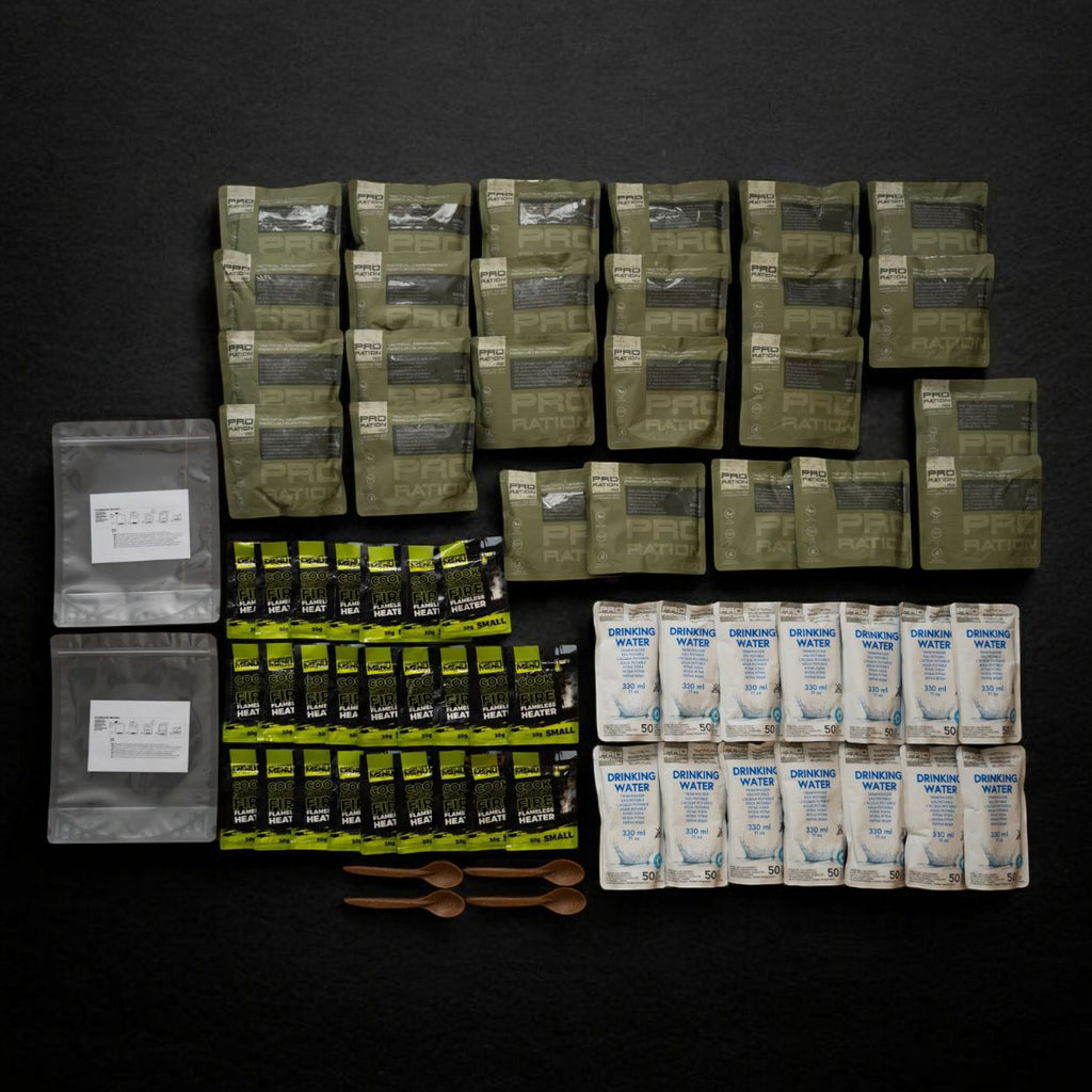 Mad prepping kasse til 3 døgn | 4 personer | Frysetørret mad og vand | Pro Ration | 14500g