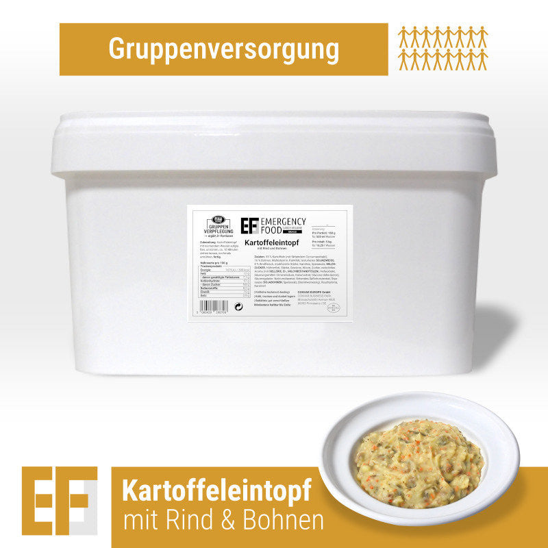 Frysetørret mad | Kartoffelgryde med oksekød og bønner | 35-50 portioner | Convar Emergency Food | 5000 g
