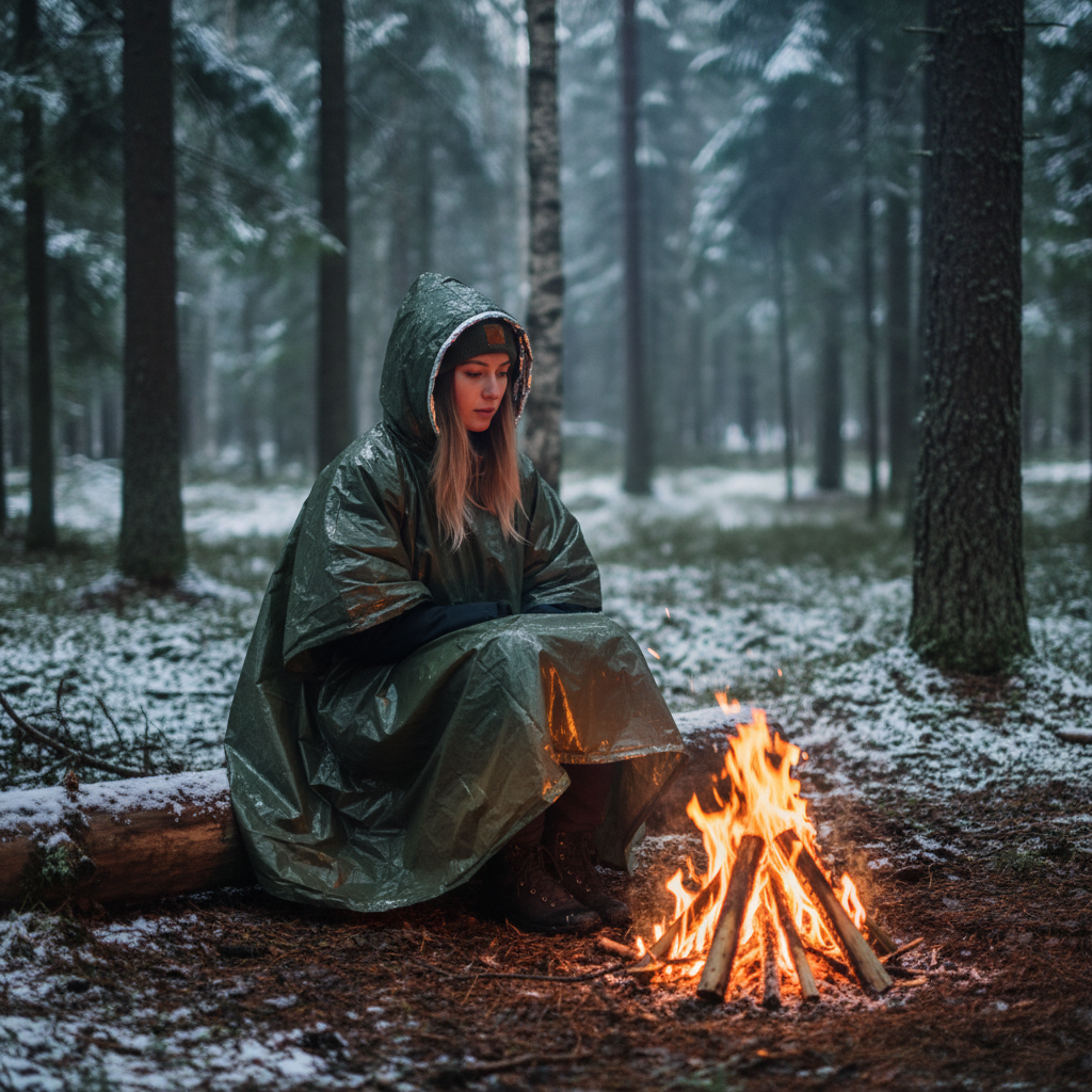 Alu overlevelses-poncho med nødfløjte